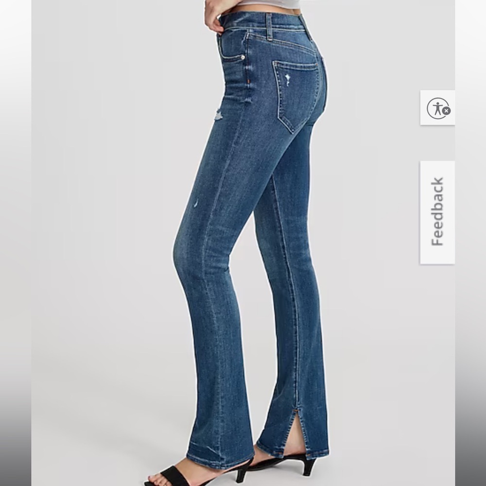 Express Classic Blue Skyscraper Mid Rise Boot Cut Jeans with Slit Size 14L